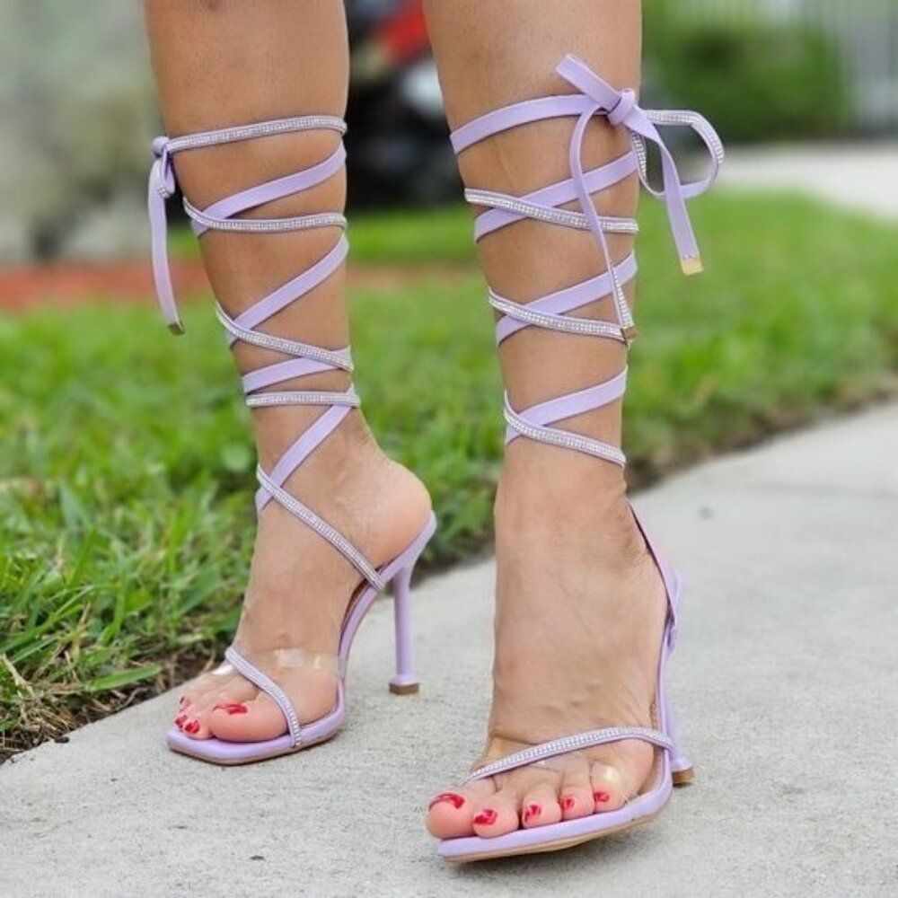 Women's Rhinestone Purple Strappy Heel Gladiator Sandals
